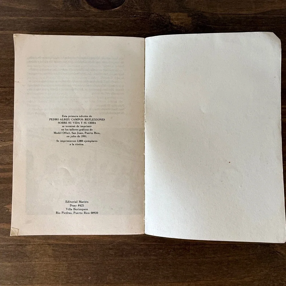 Vintage 1991 Pedro Albizu Campos Reflexiones Vida Obra Puerto Rico Book Libro